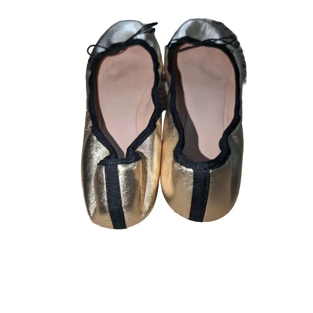 J. Crew Evie Leather Round Toe Ballet Flats 8 Gold Cute